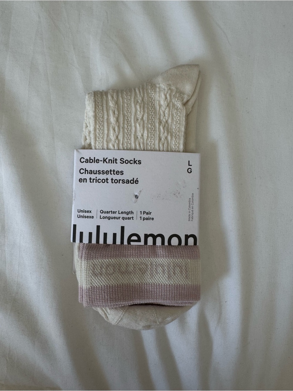 Lululemon Cable Knit Socks - Light Ivory/ Porcelain Pink